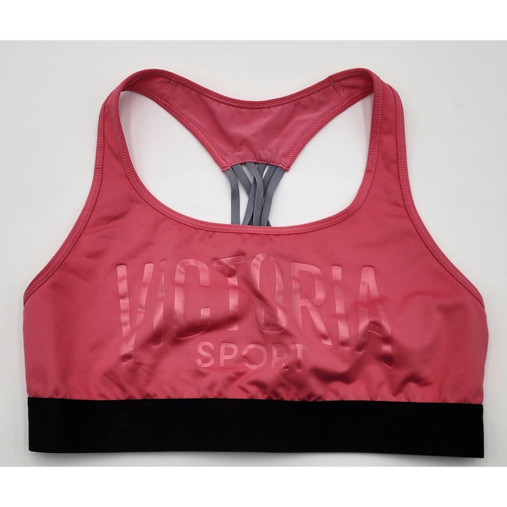 Victoria Sport Racerback Sport Bra Womens L Pink Excellent Strappy Back Logo - Picture 1 of 5